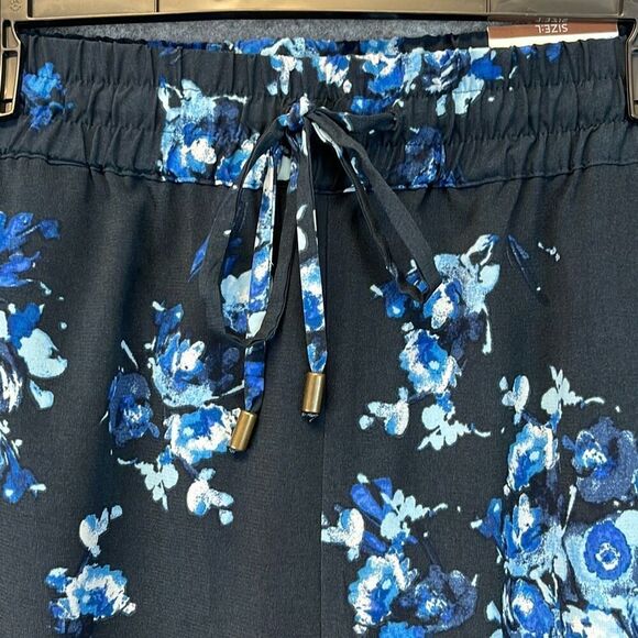 NWT COLDWATER CREEK Pants Womens Large Navy Floral Ankle Natural Fit Drawstring - Picture 3 of 15